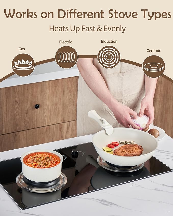 Ceramic Cookware Sets, Pots and Pans Set Nonstick, 8Pcs Induction Cookware, Healthy Detachable Handle Cookware Set, PFAS PTFE PFOA PFOS Free Orange