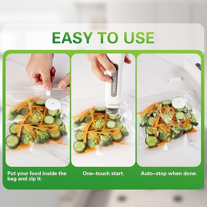 Handheld Vacuum Sealer with 30 Reusable Bags | 6X Longer Freshness, One-Touch Seal & Rechargeable | BPA-Free, Leak-Proof Bags for Meat, Meal Prep, Travel | Compact Food Saver