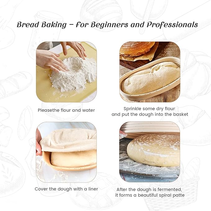 Joyyy Sourdough Bread Proofing Baskets with Liner, Dough Rising Ratten Bowl for Bread Making and Baking, Oval, 10 inch (Set of 2)
