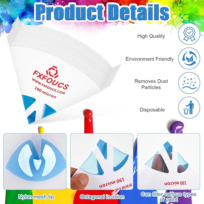 100 Pack of Premium Paint Strainers with 190 Micron Fine Mesh Filters - 3D Printing Ultra-Flow Blue Nylon Cone Strainers for Paint and Fluid Filtration