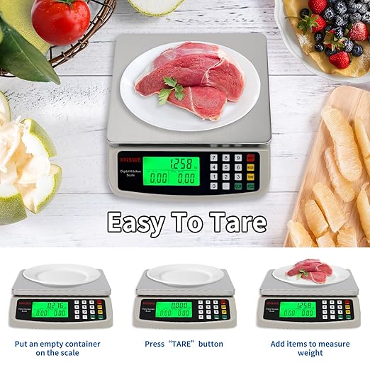 Food Scale 40KG/88LB Large Digital Kitchen Scales Weight Grams and Ounces Stainless Steel with Commercial Price Computing for Baking Cooking Meat Deli PCS Tare Function Adapter Included