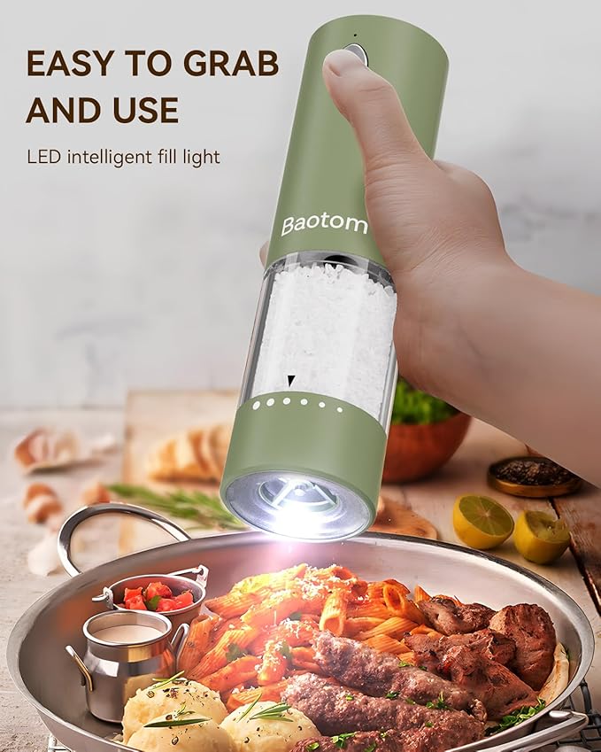 Electric Salt and Pepper Grinder Set with Dual Charging Base, 6 Adjustable Coarseness Levels & External Grind Settings, One-handed Operation Salt and Pepper Mills with LED Light,Green
