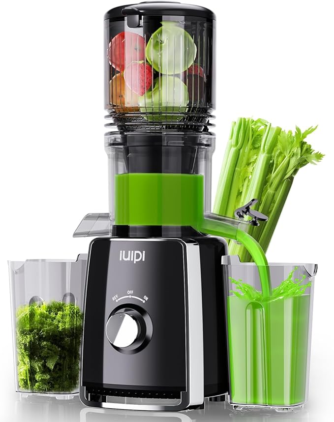 Cold Press Juicer Machines, 5.3" Large Feed Chute Slow Masticating Juicer, 99% Juice Yield, Ultra Quiet, Easy Clean, BPA Free – Ideal Self-Feeding Juicer for Whole Fruits & Vegetables (Black)