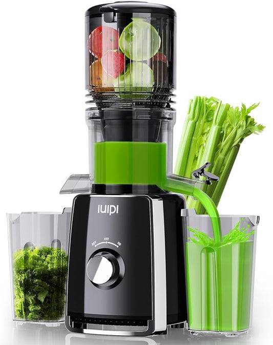 Cold Press Juicer Machines, 5.3" Large Feed Chute Slow Masticating Juicer, 99% Juice Yield, Ultra Quiet, Easy Clean, BPA Free – Ideal Self-Feeding Juicer for Whole Fruits & Vegetables (Black)