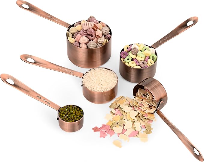 Copper Plate Measuring Cups and Spoons Set of 12, Copper Measuring Cups and Spoons Set with Leveler, Stainless Steel Measuring Spoons & Cups for Dry & Liquid Ingredients During Kitchen&Baking