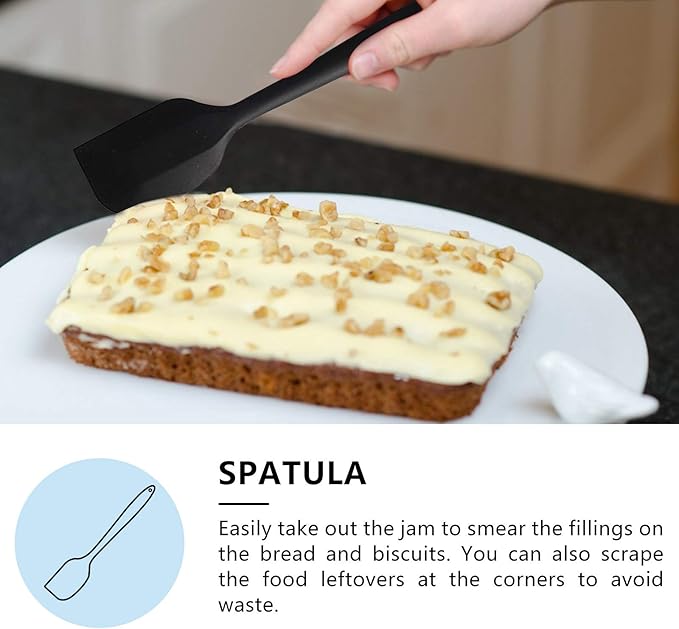 NileHome 4 Pack Silicone Spatula and Whisk Kitchen Utensils with Silicone Brush Heat Resistant BPA-free Rubber Spatula for Scraping, Baking, Cooking, Mixing-Black