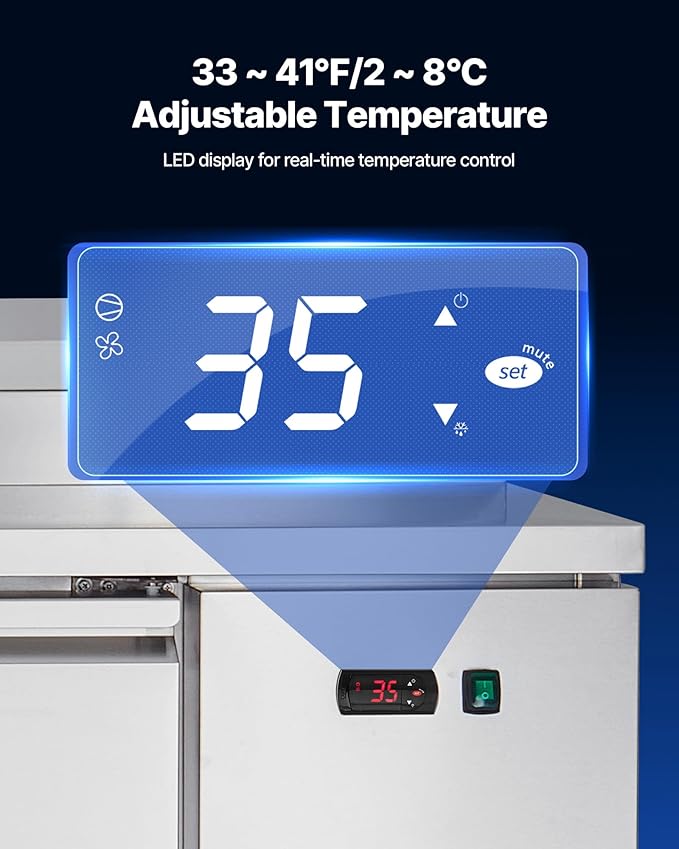 VEVOR 93"W Commercial Refrigerator, Pizza Prep Refrigerated Table, 19.3" Ultra Wide Countertop Food Prep Cooler, 30.8 Cu.Ft Single Door Salad Prep Fridge, 12 Pans Pizza Make Worktop with Cutting Board