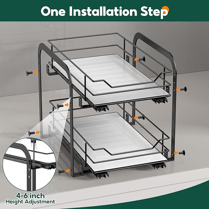 Spice Rack Organizer for Cabinet - 2-Tier Vertical Pull Out Spice Rack, Heavy Duty Metal Spice Shelf with Easy to Install Design, Fits Countertop, Cabinet & Pantry(7" W×10.5" D×9" H, Black)