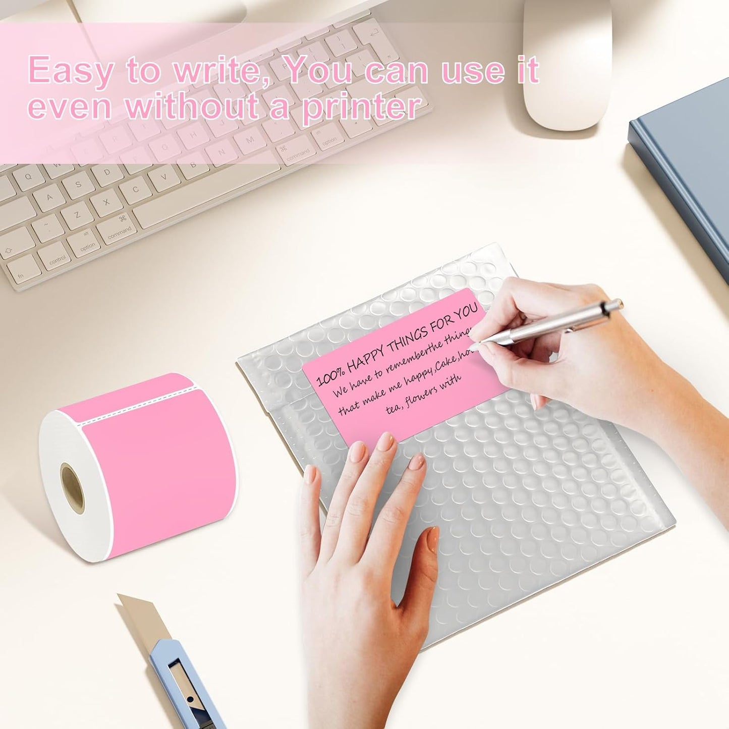 3 X 5 Inch Printable Waterproof Rectangle Color Coding Labels, 300 Per Roll Adhesive Color Coding Stickers for Bar-Codes, Address, Small Business Labeling, Inventory, Pink