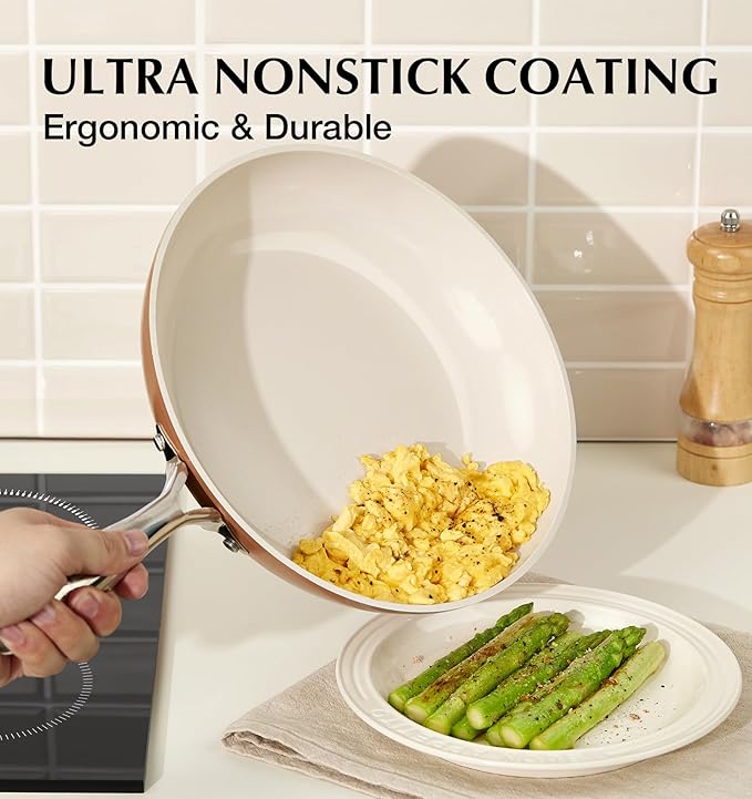 KOCH SYSTEME CS 8 Inch Nonstick Frying Pan Skillet, Ceramic Non Stick Frying Pans, Non Toxic Pans for Cooking, Induction Compatible Egg Pan, Free of PFOA & PTFE, Dishwasher & Oven Safe, Brown