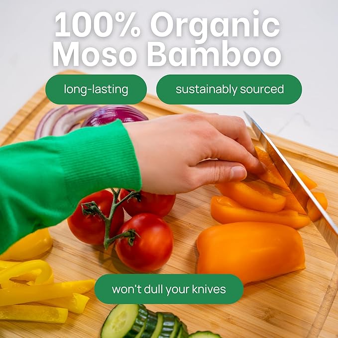 GREENER CHEF 15 Inch Bamboo Cutting Board with Lifetime Replacements - Medium Wooden Chopping Board for Kitchen, Butcher Block, Meat, Vegetables, Charcuterie and Cheese Board
