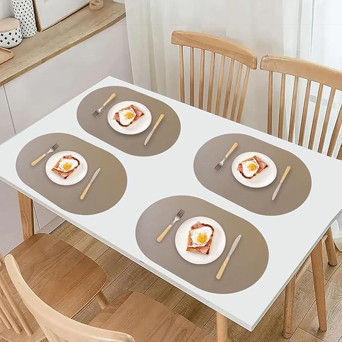 Oval Faux Leather Placemats Set of 6,Reversible PU Placemat for Dining Table,Waterproof Heat Resistant Wipeable Anti Slip Table Mats,Modern Table Protectors(Grey and Gold)