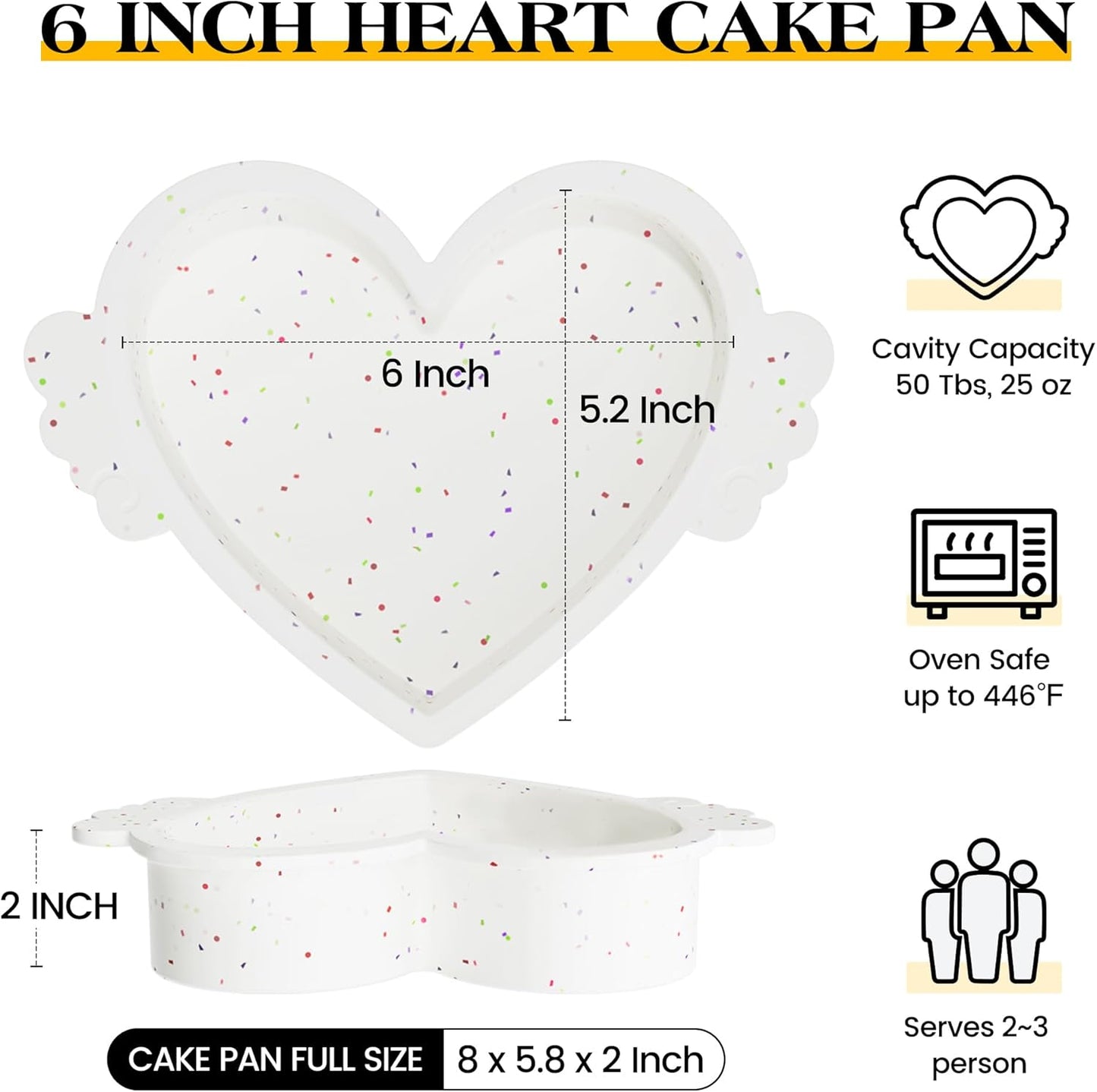 6 Inch Heart Shaped Cake Pans with Metal Reinforced Frame Small Silicone Heart Cake Pan Nonstick Large Silicone Molds for Baking Set of 2 (Cream)