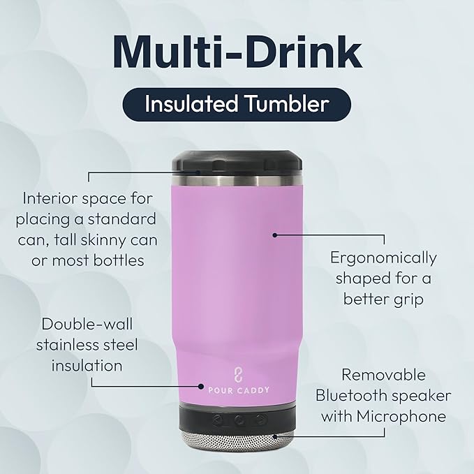 Chill & Brew, Insulated Can & Bottle Holder, Bluetooth Cup with Speaker, Fits 12 oz Cans, Skinny Cans, Most Bottles & Cold Drinks, Pink