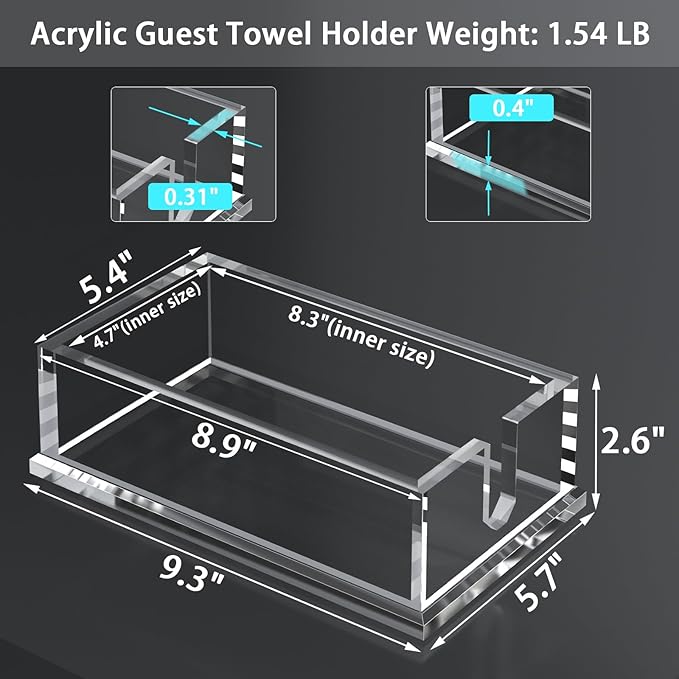 Napkin Holder for Table, Acrylic Napkin Paper Towel Holder for Kitchen, Clear Acrylic Guest Towel Holder Tray for Bathroom, Cocktail Napkin Holder for Dinner (Rectangle Clear 0.31+0.4in Thickness)