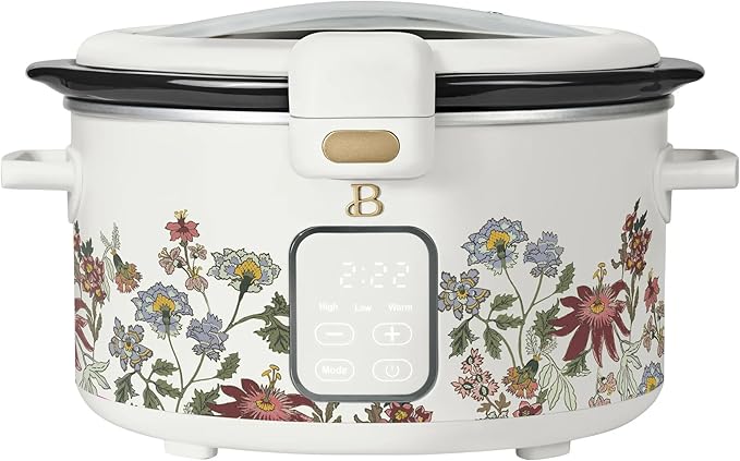 Beautiful 4-Qt Programmable Slow Cooker with Hinged Locking Lid & Touch Display – 3 Heat / 4 Timer Settings