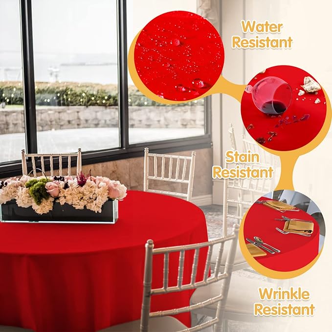 BRILLMAX 6 Pack Red Round Tablecloths 90 Inch - Circle Bulk Linen Polyester Fabric Washable Table Cloth Cover for Wedding Reception Banquet Birthday Party Buffet Restaurant
