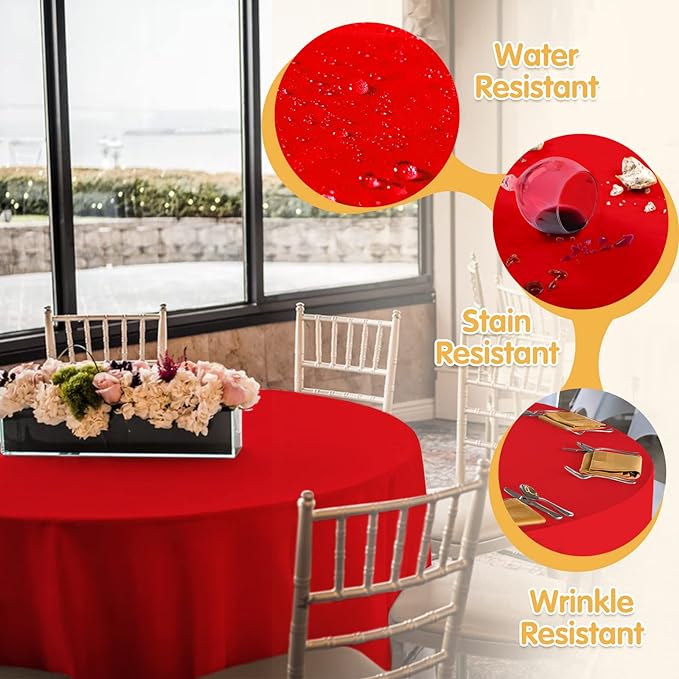 BRILLMAX 6 Pack Red Round Tablecloths 120 Inch - Circle Bulk Linen Polyester Fabric Washable Table Cloth Cover for Wedding Reception Banquet Birthday Party Buffet Restaurant