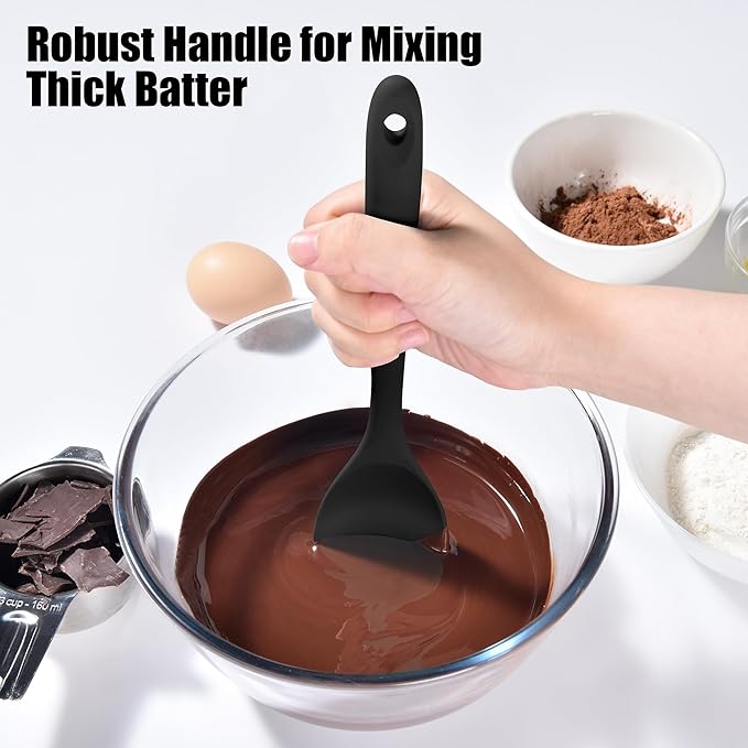 Doosu Silicone Spoon Spatula, 600ºF Heat-Resistant Food Grade Rubber Spoonula with Seamless Design, Non-Stick Flexible Scraper Kitchen Cooking Spoon Baking Tool for Mixing, Scraping (Black)