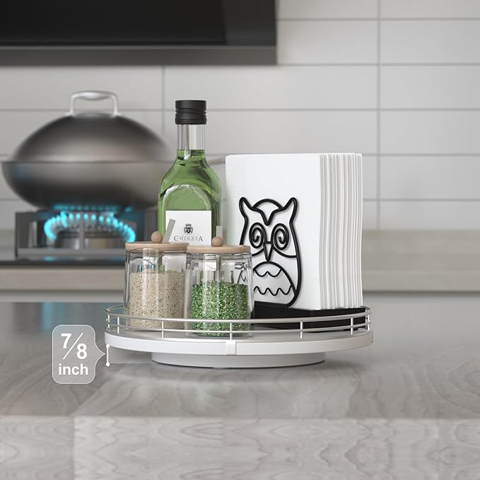 9" Oak Wood Lazy Susan Organizer, Lazy Susan for Cabinet Dining Table Pantry Wood Turntable Organizer Tray for Coffee Table Kitchen Countertop Salt Pepper Spice Organization and Storage Round Silver