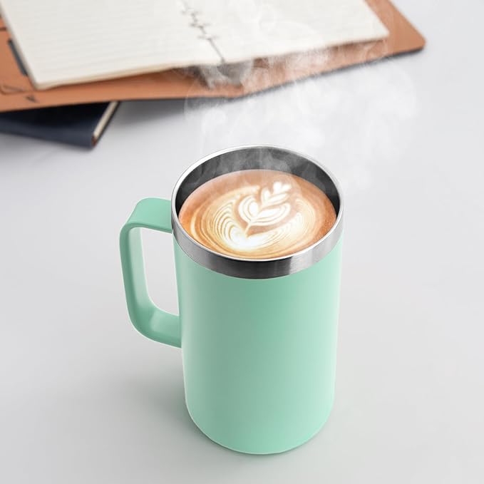 DOMICARE 24oz Mug with Handle and Lid, Stainless Steel Coffee Mug, Travel Mug with Handle, Double Wall Vacuum Coffee Tumbler, Reusable Insulated Cup, Mint Green, Pack 4