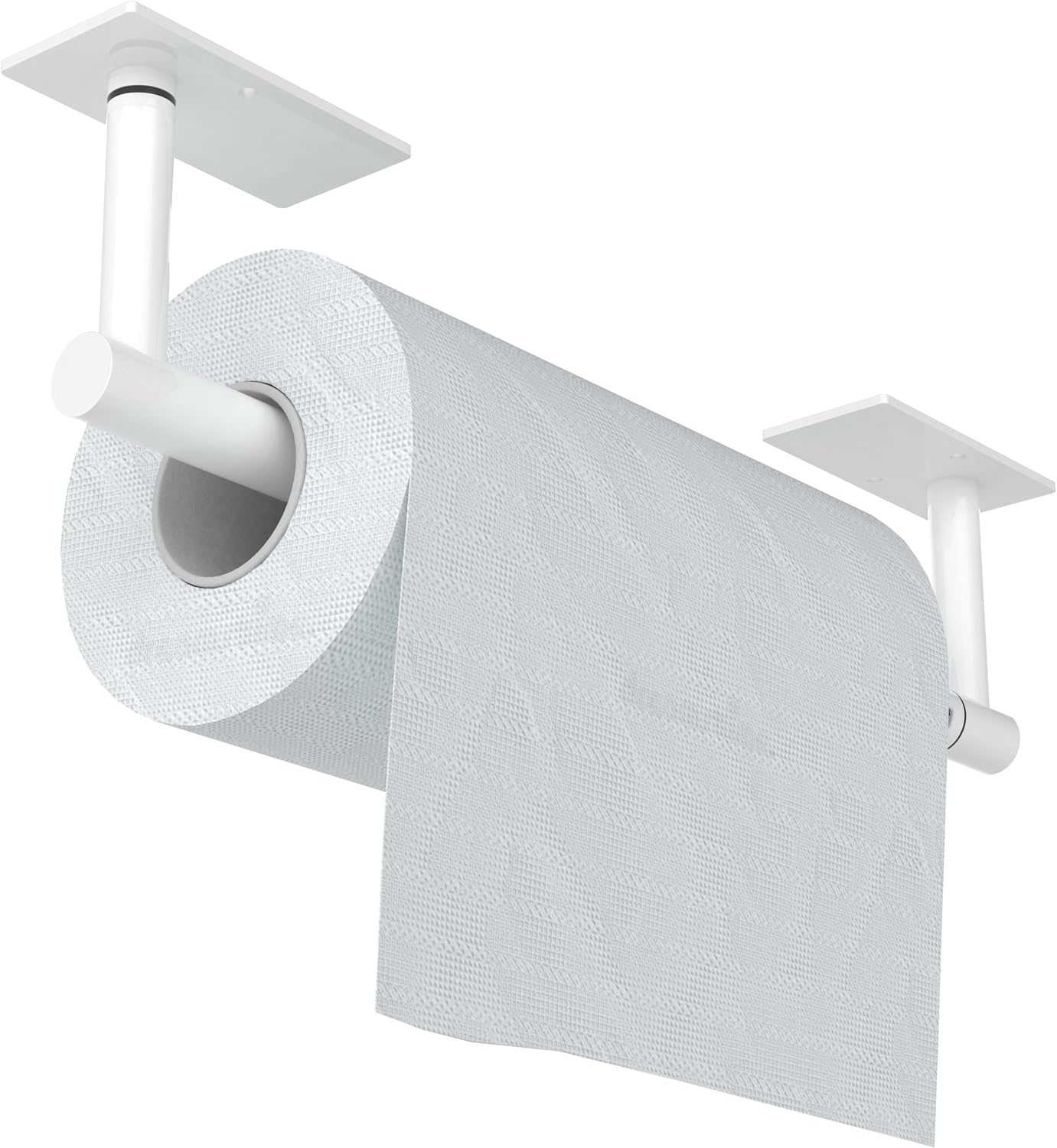 White Paper Towel Holder Under Cabinet, Self Adhesive or Wall Mounted SUS304 Stainless Steel Paper Towel Holder for Kitchen, Bathroom, Farmhouse, Barbecue and Laundry (White)