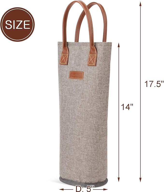 Zormy Single Bottle Insulated Wine Tote, Brushed Khaki Padded Cooler