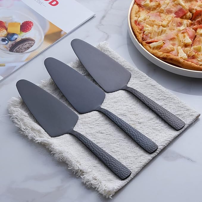 Matte Black Cake Pie Server, 9.4-inch Stainless Steel Heavy Duty Pizza Spatula, Satin Finish, Set of 3