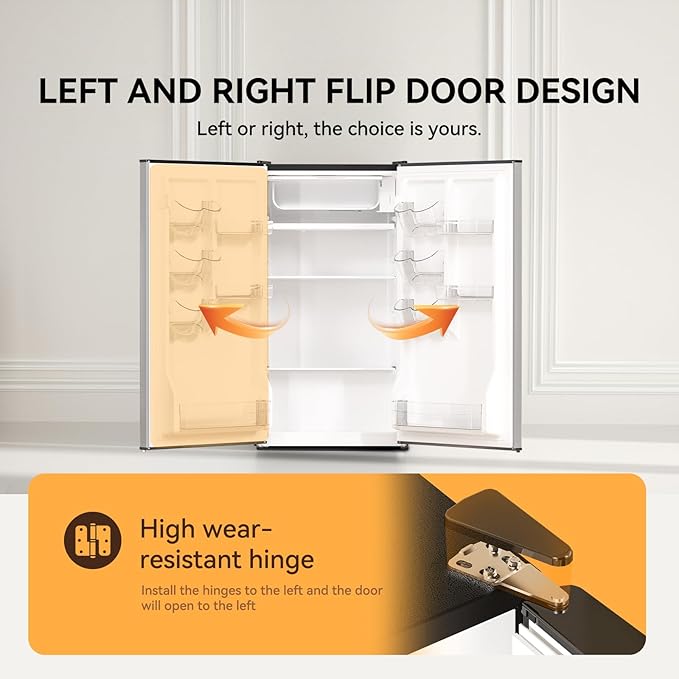 Frestec 3.2 Cu. Ft. Mini Fridge with Freezer Small Refrigerator, for Bedroom, Single Door, Energy Saving, Low Noise, Mini Fridge for Office (Grey)