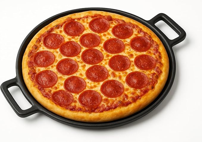 Cast Iron Pizza Pan - 14-Inch Pre-Seasoned Baking Pan for Oven, Stovetop, Grill, or Campfires