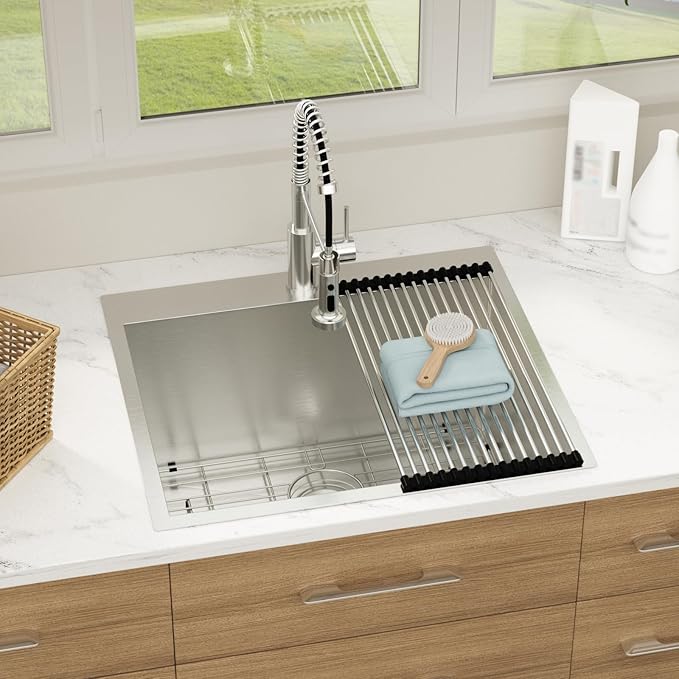 25 Inch Laundry Sink Dorp In 25x22x13 Inch Deep Laundry Utility Sink Drop In Topmount Single Bowl 16 Gauge Stainless Steel Above Counter Kitchen Laundry Room Sinks