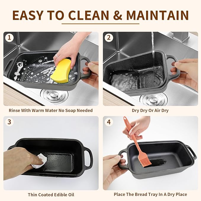 Blisswave Cast Iron Loaf Pan with Lid | Bread Baking Pans | Even Heat Distribution for Homemade Bread, Cake, Meatloaf | 2 Piece Set with 2 Bonus Bread Mats