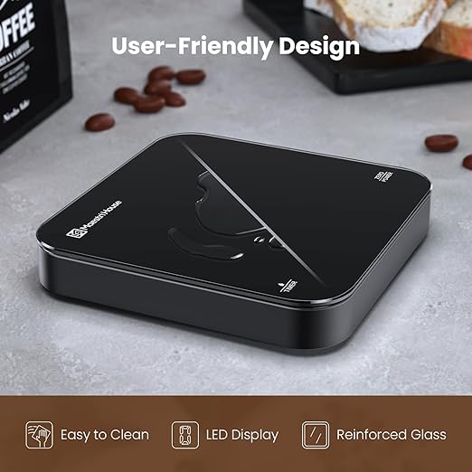 Rechargeable Mini Coffee Scale with Timer, Maestri House Espresso Scale, 2kg/0.1g Accurate Scale for Espresso and Pour-Over Coffee, Portable Digital Kitchen Scale with Automatic Timing（Black）