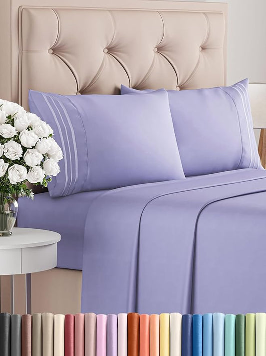 Full Size 4 Piece Sheet Set - Comfy Breathable & Cooling Bed Sheets Set - Hotel Luxury Bedding for Women, Men, Kids, Teens, Boys & Girls - Deep Pockets, Ultra-Soft, Wrinkle Free - Oeko-Tex - Lavender