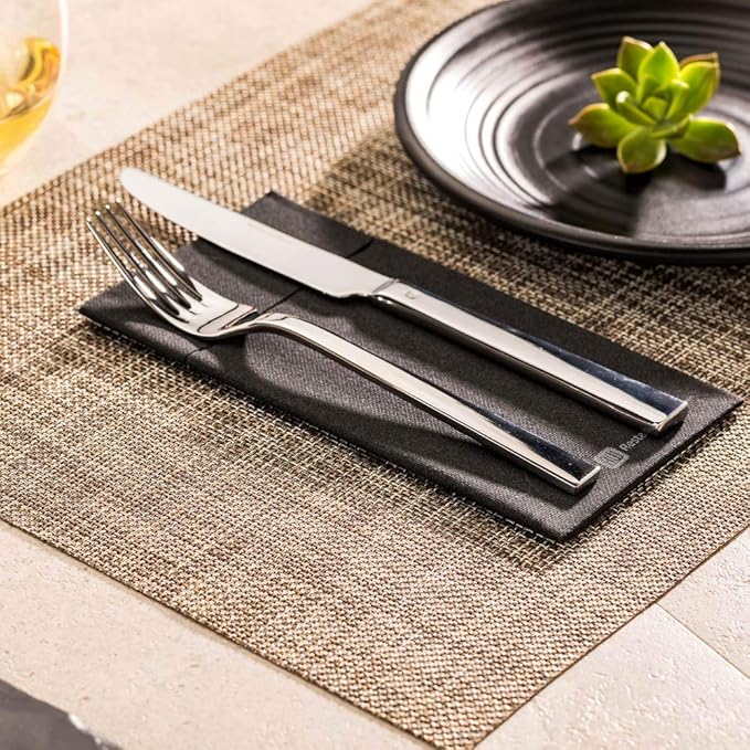 Restaurantware Carmel Mesh 16 x 12 Inch Table Placemats Set Of 6 Woven Washable Placemats - Heat Tolerant No Stain Smoked Gold Vinyl Kitchen Placemats With White Threads Easy To Clean