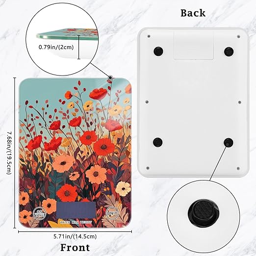 Autumn Poppy Flowers01 Food Scale Kitchen Digital Scale Food Ounces and Grams Dieting Baking Cooking Waterproof Glass Panels LCD Display,4 Units Tare Function