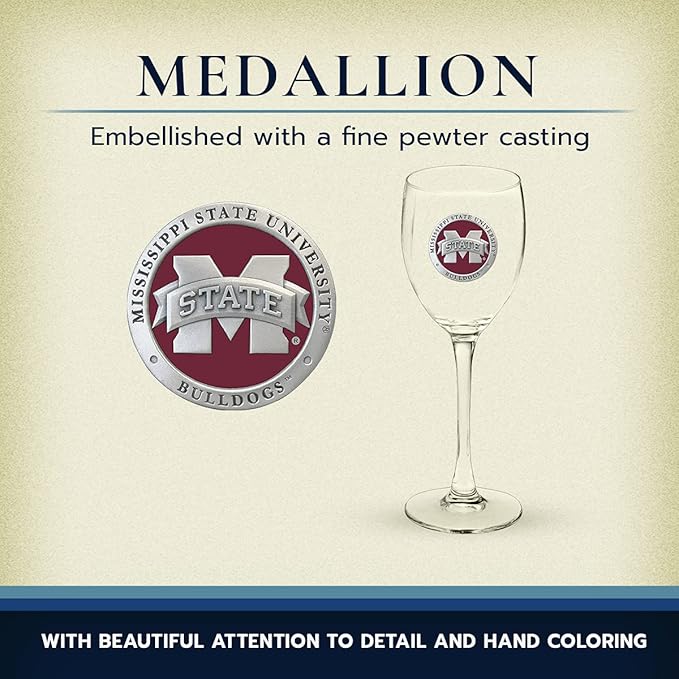 Heritage Pewter Mississippi State Bulldogs Glass Goblets – Set of 2 | 12 OZ Goblet Wine Glasses | Expertly Crafted Pewter Glass