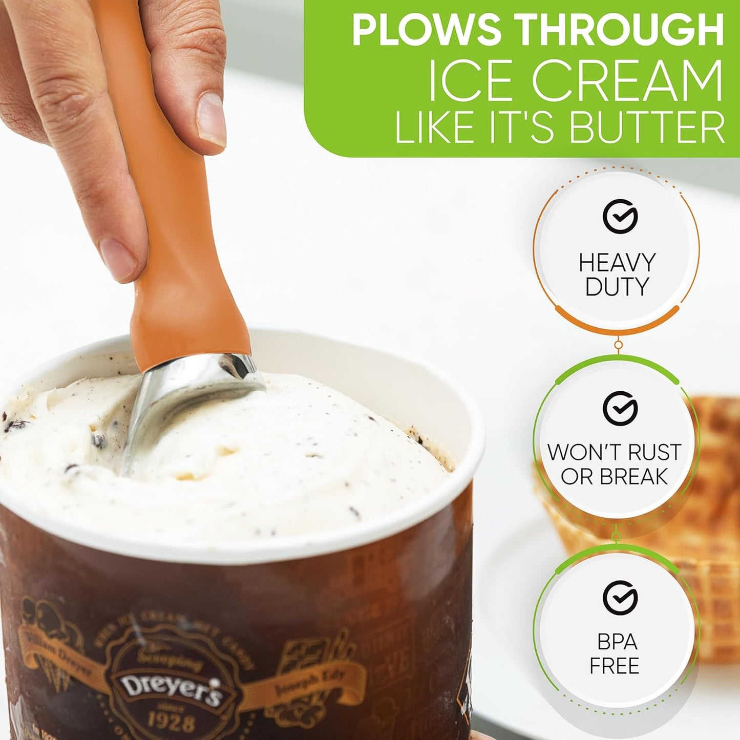 Spring Chef Metal Ice Cream Scoop with Soft Grip Handle - Heavy Duty Sturdy Ice Cream Scooper for Frozen Yogurt, Gelato, Sorbet, Sundae, Melon - Dishwasher Safe Kitchen Tool - Set of 2 - Mango