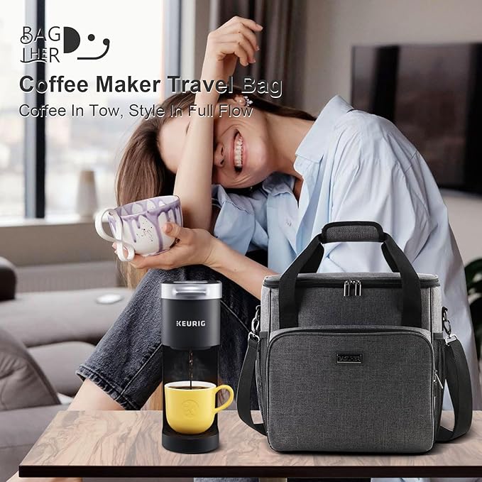 BAGLHER Coffee Maker Travel Bag Compatible with Keurig K-Mini, K-Mini Plus, Keurig K-Express, Keurig K-Iced or Other Accessories, Portable Coffee Maker Case with Shoulder Strap for Travel, Grey