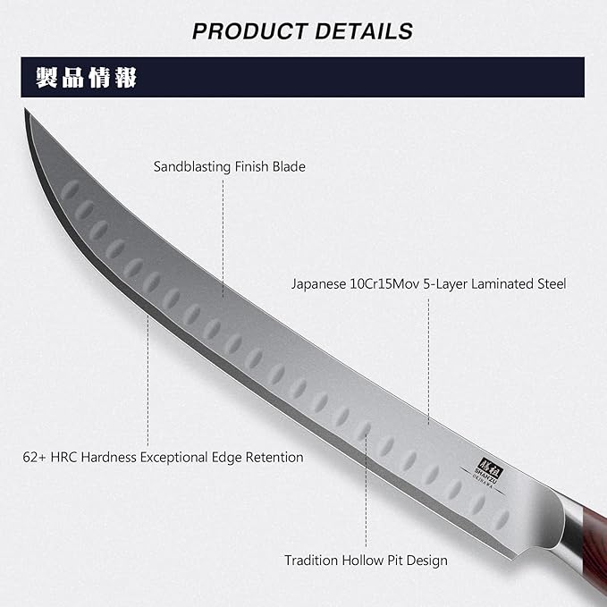 SHAN ZU Brisket Slicing Knife, 11.6 Inch Carving Knife Japanese High Carbon 10Cr15Mov Stainless Steel, Professional Ultra Sharp Meat Cutting and BBQ knife with Ergonomic Pakkawood Handle