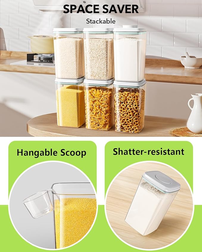 Ankou Airtight Pop Food Storage Container with Lid & 130ml Scoop, 4L/4.2qt BPA-Free Cereal, Rice, Flour, Pasta & Snack Container, Stackable & Durable,Kitchen Pantry Organizer