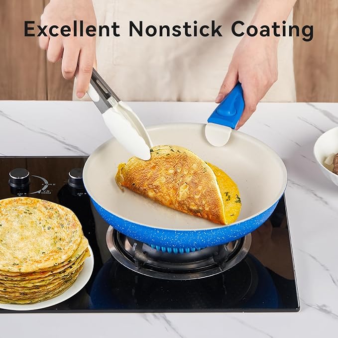 22Pcs Ceramic Cookware Set with Removable Handles – Induction/Oven Safe Pots and Pans Set Nonstick, Eco-Friendly Kitchen Essentials for Healthy Cooking, Blue