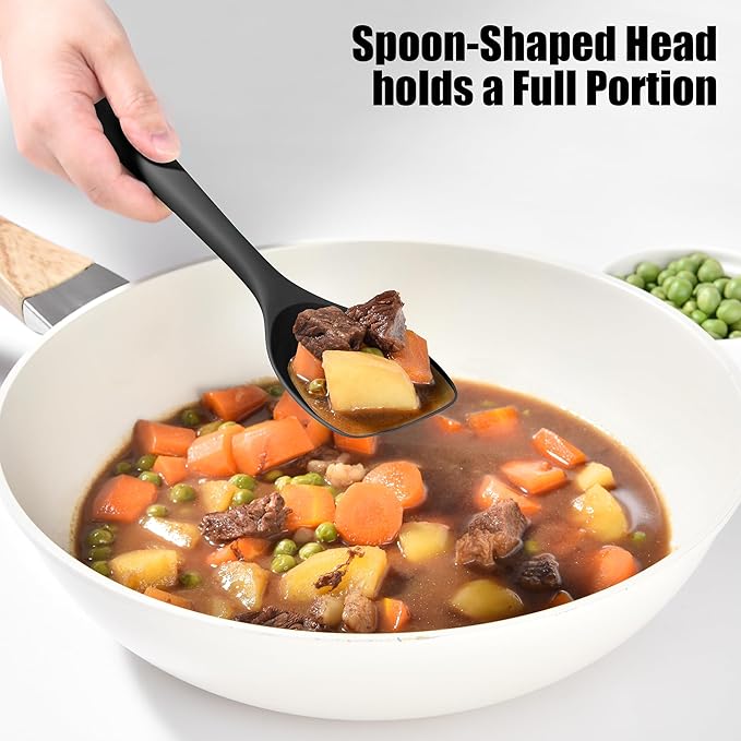 Doosu Silicone Spoon Spatula, 600ºF Heat-Resistant Food Grade Rubber Spoonula with Seamless Design, Non-Stick Flexible Scraper Kitchen Cooking Spoon Baking Tool for Mixing, Scraping (Black)