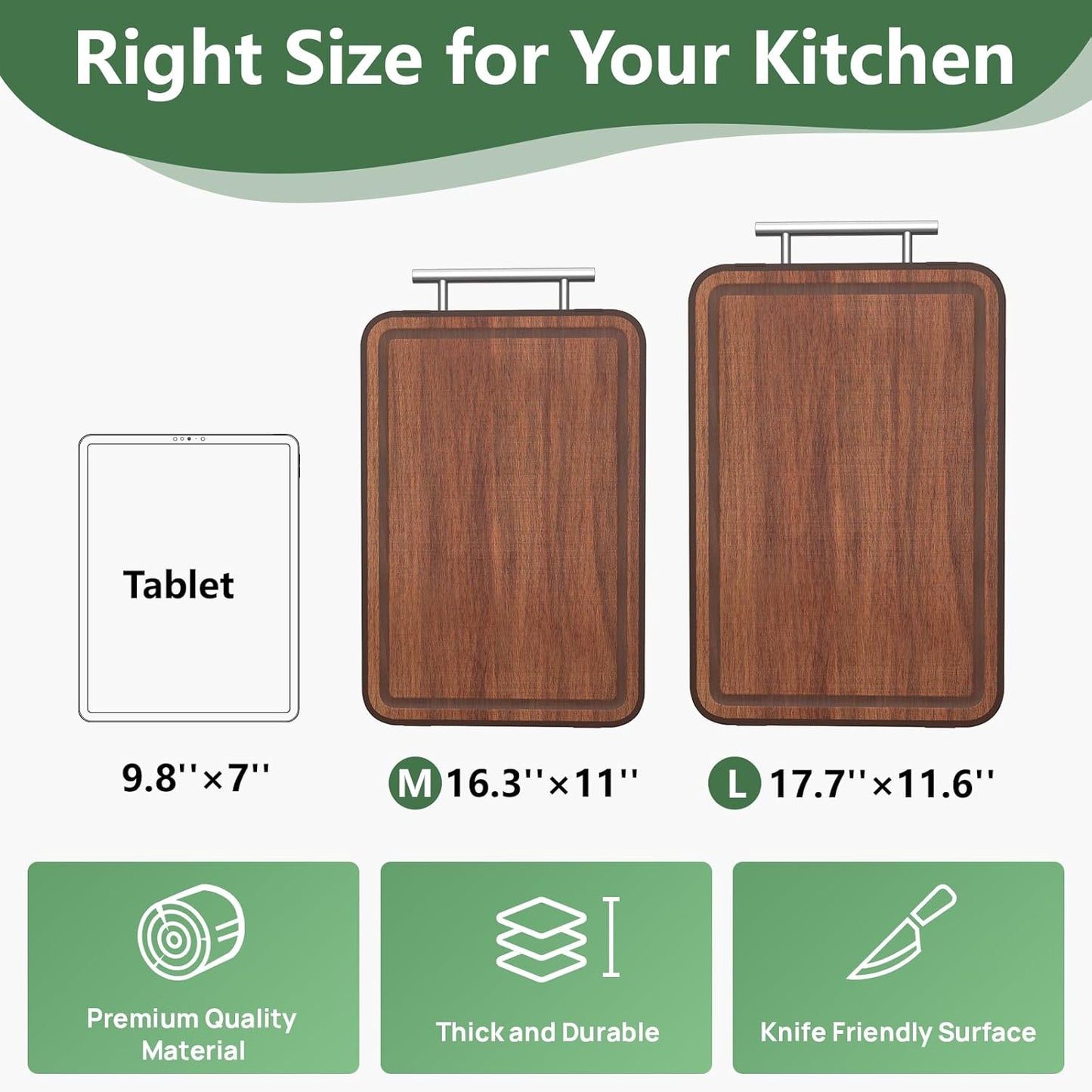 Stainless Steel Cutting Board Wood Double Sided Chopping Cutting Boards for Kitchen - 2 in 1 Ebony Metal with Handle Scratch Resistant Raw Meat Vegetable Fruit Cooking Gift 17.7''×11.6''×1''(Upgraded)