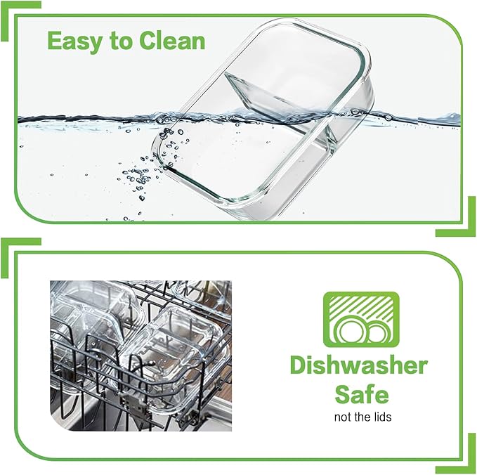 HOMBERKING 10 Pack 24oz Glass Meal Prep Containers 2 Compartment, Glass Food Storage Containers with Lids, Airtight Lunch Bento Boxes, BPA-Free & Leak Proof (10 lids & 10 Container) - Grey