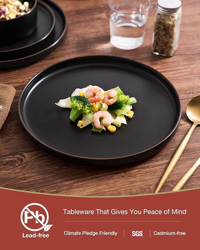 Famiware Nebula Ridge Stoneware Dinnerware Sets for 6, Plates and Bowls Sets, 18 Pieces Dishes Set, Microwave and Dishwasher Safe Kitchen Plates, Matte Black