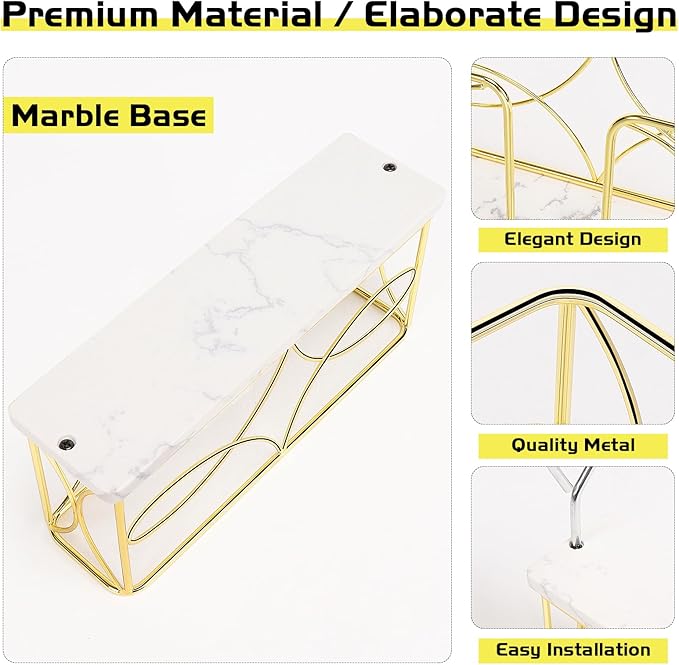 Napkin Holder with Marble Base, Guest Towel Paper Dispenser for Table, Modern Metal Napkin Stand, Ideal for All Bathroom Vanity, Kitchen Decor Accessories (Gold, 4 Inch)