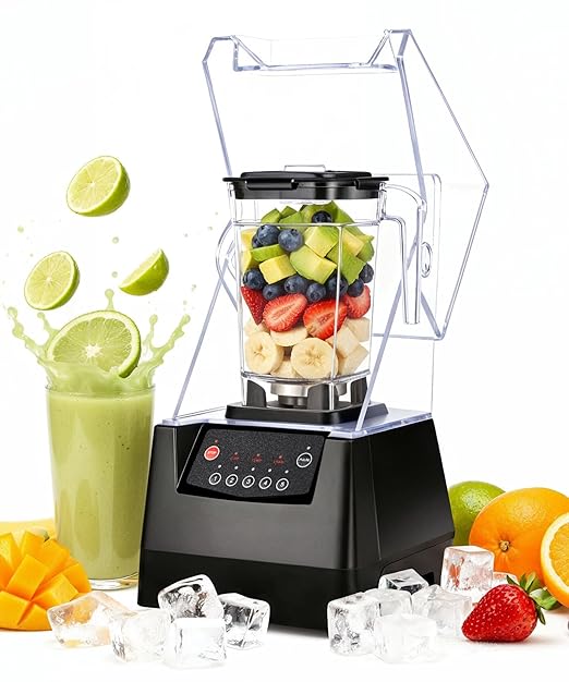 SYBO HS-210 Commercial Professional Blender with Quiet Shield, Heavy-Duty 1400W High-Speed, 48oz BPA Free Container, Easy to Clean, Dishwasher safe, for Juice, Ice Shakes, Smoothies, Frozen Drinks