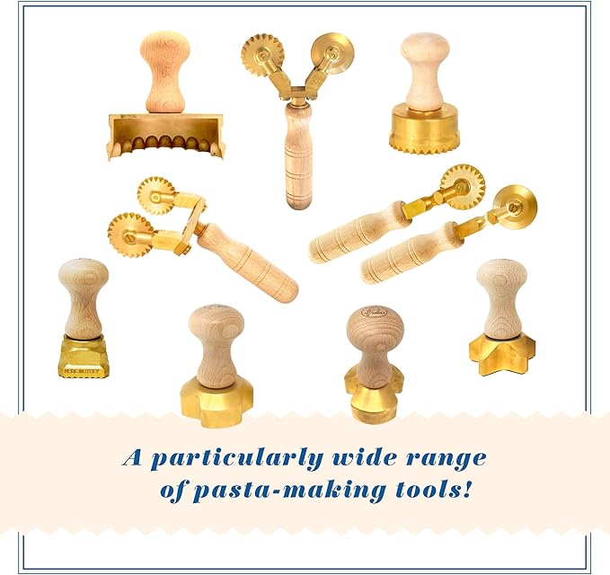 La Gondola Homemade Pasta Cutter - Festooned Wheel | Italian Pasta Making Tool for Home and Business | Brass & Natural Wood | Safe & Easy to Use Pasta Cutting Tool | Ravioli Cutter Made in Italy