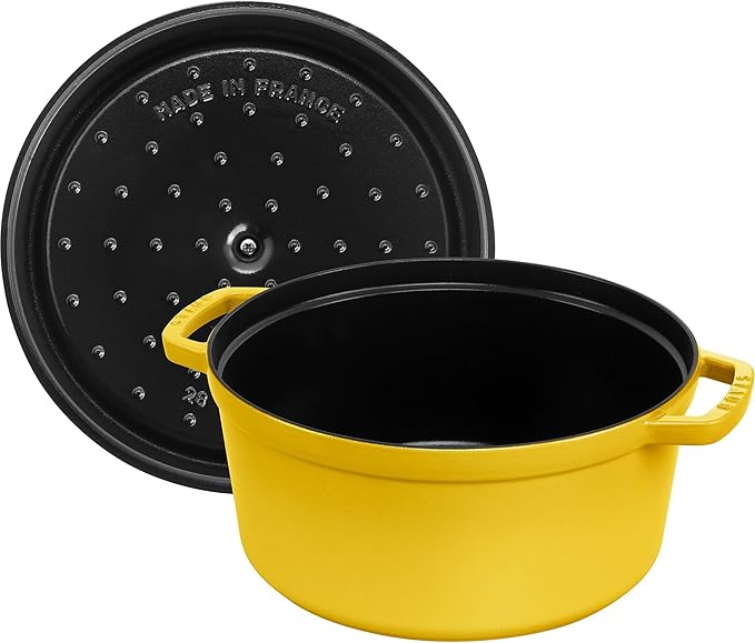Staub Cast Iron Round Cocotte, Dutch Oven, 7-quart, serves 7-8, Made in France, Citron